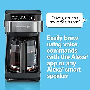 Hamilton Beach Works with Alexa Smart Coffee Maker, Programmable, 12 Cup Capacity, Black and Stainless Steel (49350) - A Certified for Humans Device