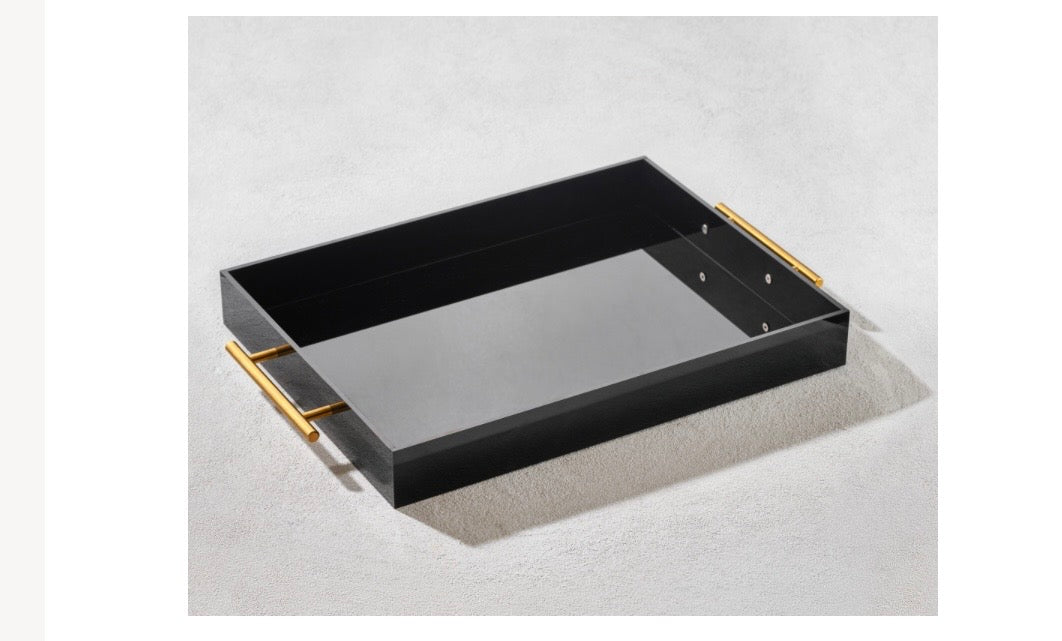 Vikko - Grace, Acrylic Tray, Black with Gold Handle, 16" x 12" x 2"