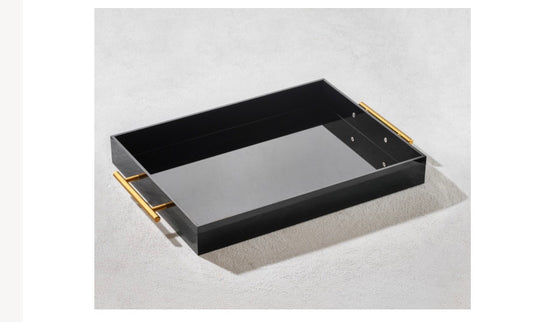 Vikko - Grace, Acrylic Tray, Black with Gold Handle, 16" x 12" x 2"