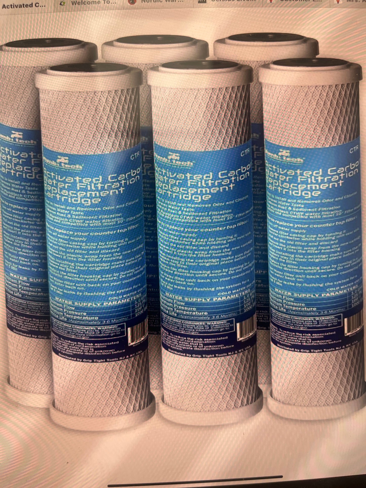 Pluming teach Carbon water, filtration replacement cartridge single pk