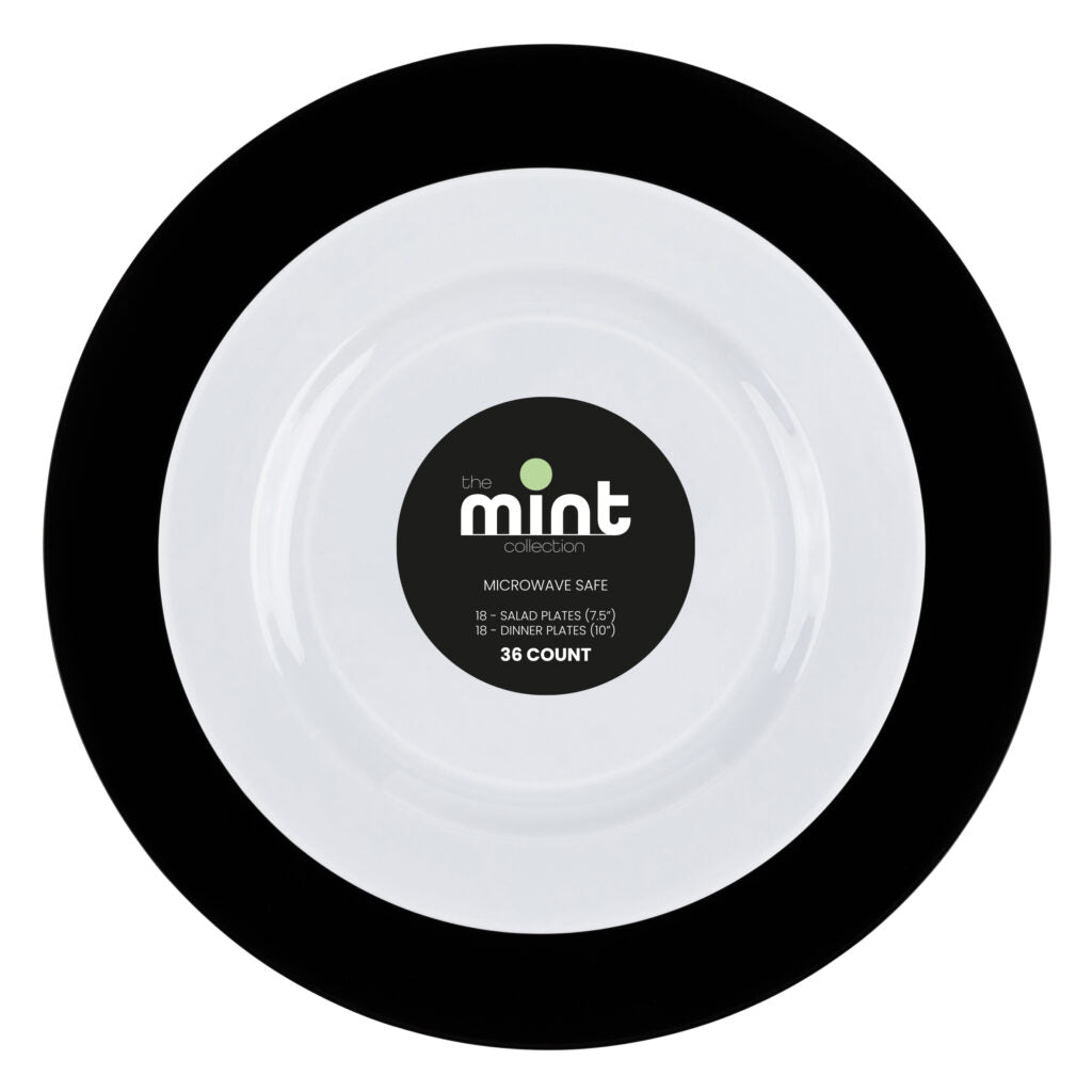 Mint Collection Combo White 7.5″ & Black 10″ Plates (36 Count)