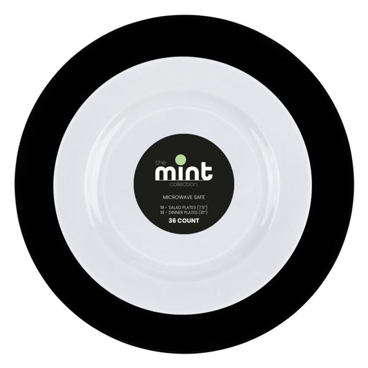 Mint Collection Combo White 7.5″ & Black 10″ Plates (36 Count)