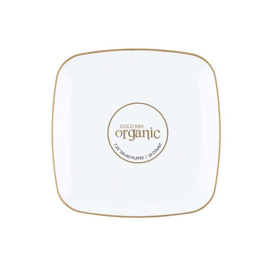 Organic Square Plates White/Gold Rim 7.25″