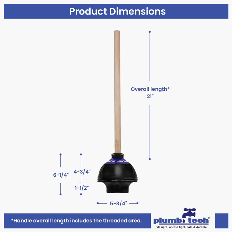 5-3/4" Pro Toilet Plunger with 21" Wood Handle