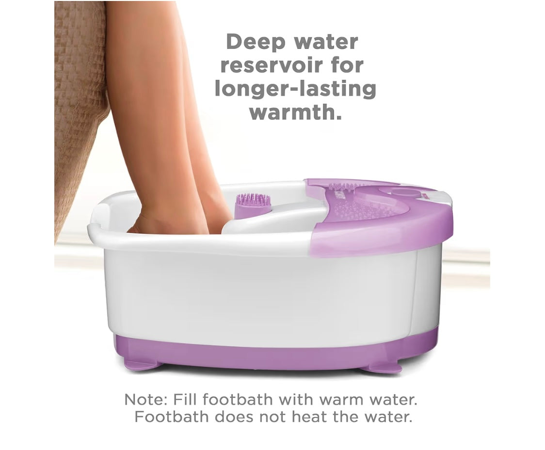 Conair Soothing Pedicure Foot Spa Bath with Soothing Vibration Massage, Deep Basin Relaxing Foot Massager with Jets, pink/White