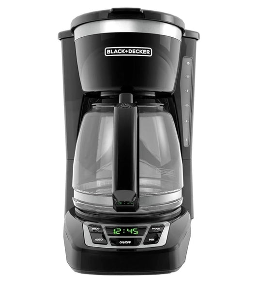 BLACK+DECKER 12-Cup Digital Coffee Maker, Programmable, Washable Basket Filter, Sneak-A-Cup, Auto Brew, Water Window, Keep Hot Plate, Black