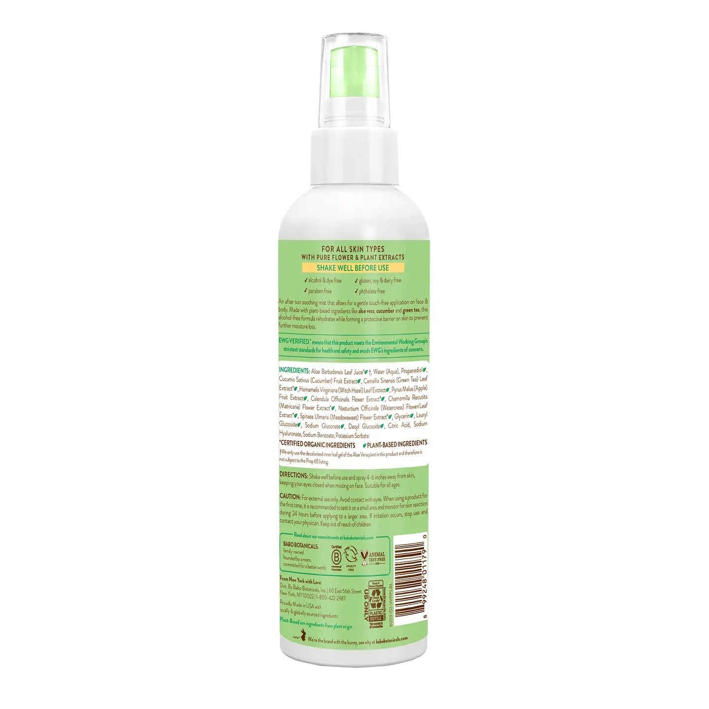 Babo Botanicals After Sun Aloe Vera And Cucumber Soothing Mist, 5.5 Oz..