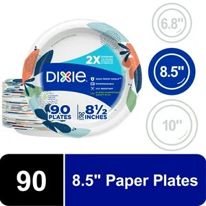 Dixie Medium Paper Plates, 8.5 Inch, 90 Count, 2X Stronger*, Microwave-Safe, Soak-Proof, Cut Resistant, Disposable Plates For Everyday Breakfast, Lunch, & Dinner Meals