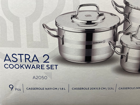 KorKmaz Astra 2 cookware stainless steel nine piece