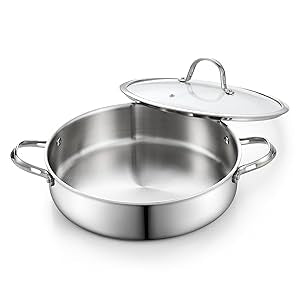Cooks Standard Multi-Ply Clad 5.5 Quart Stainless Steel Saut'e Pan, 12 Inch Deep Frying Pan Skillet with Lid, Induction-Ready Cooking Pan with Two Side Handles, Dishwasher & Oven Safe