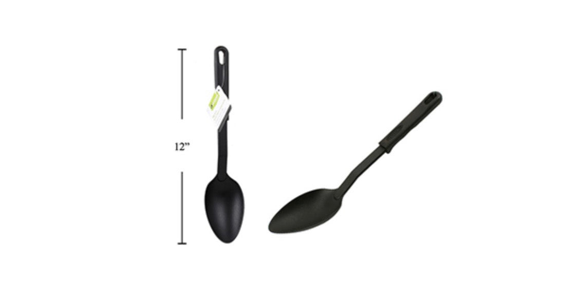 Nylon Utensils, Solid Spoon, Black, 12"