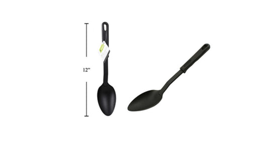 Nylon Utensils, Solid Spoon, Black, 12"