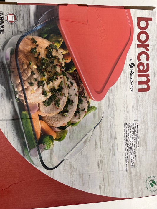 Borcam glassware square glass for oven with red lid ￼