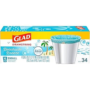 Glad OdorShield Small Drawstring Trash Bags - Febreze Beachside Breeze - 4 Gallon - 34 Count