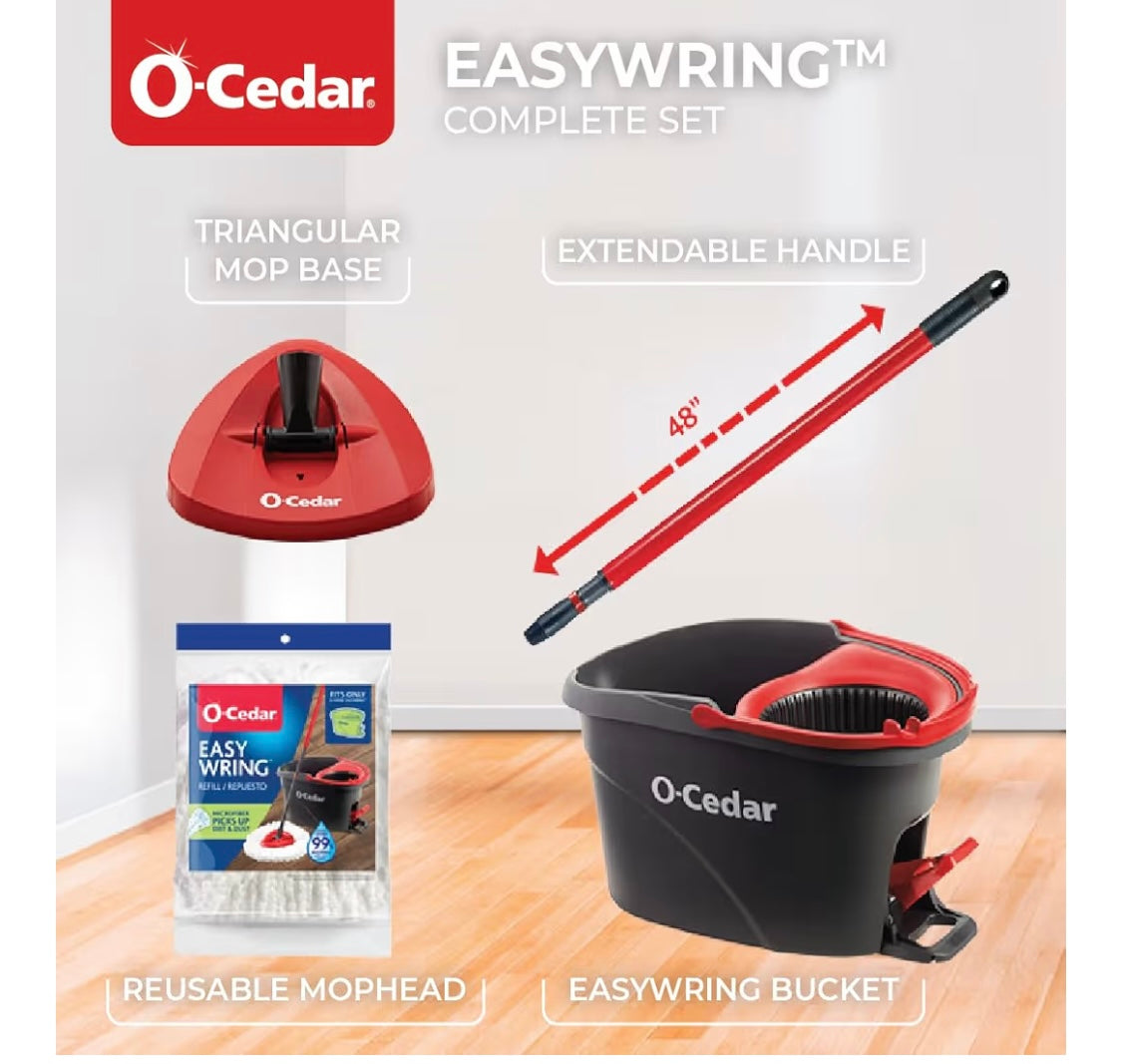 O-Cedar EasyWring Microfiber Spin Mop, Bucket Floor Cleaning System, Red, Gray, Standard