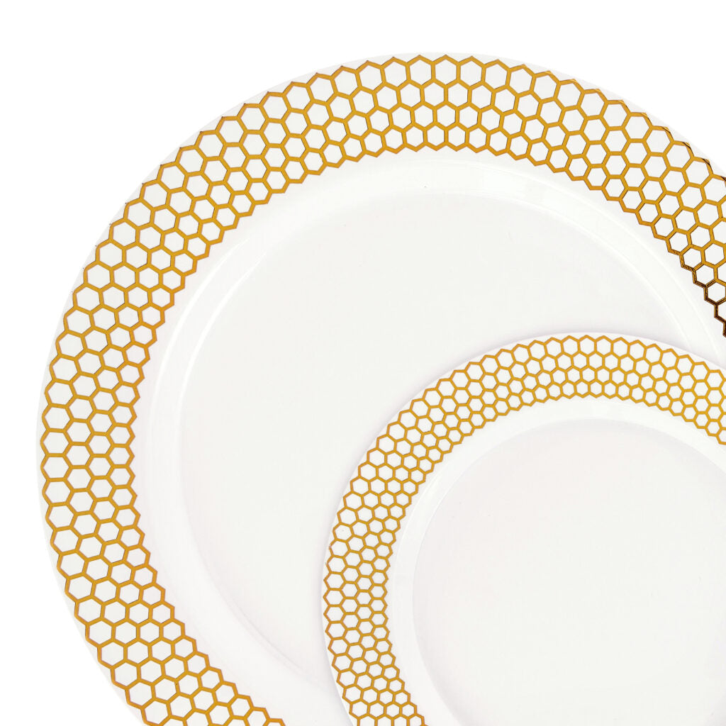 Honeycomb 7.5″ & 10″ Combo Plates White/Gold (32 Count)