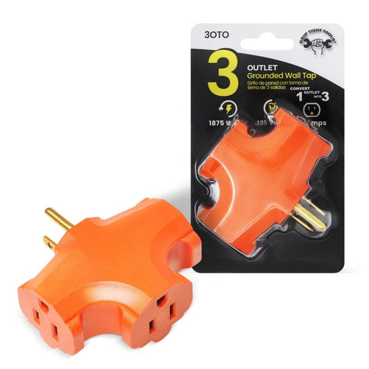 3 Outlet Heavy Duty Grounded Wall Tap Adapter, Orange