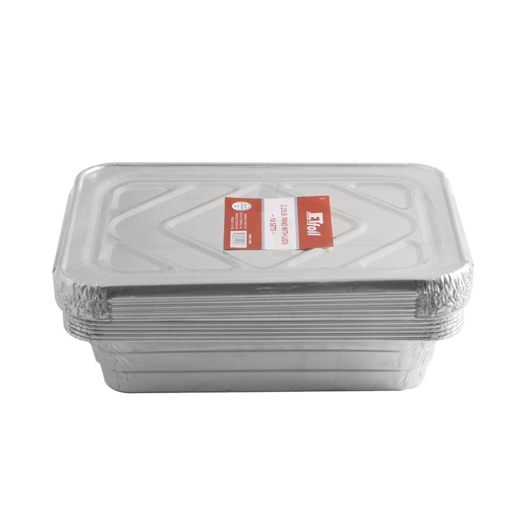 Oblong 2.25 lb. Aluminum Pans With Lids Combo (10 Pans 10 Lids)