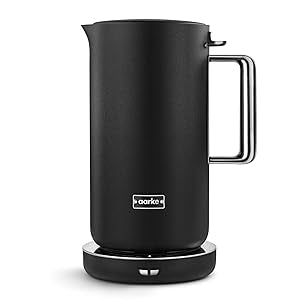 Aarke Stainless Steel Kettle - Perfect for Coffee and Tea Maker Enthusiasts, Non-Drip Spout, Double-Wall Construction, Dry Boil Protection, Heat-Safe Handle, LED Cool-Down Indicator, 1.2L (Black)