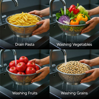 HIC Kitchen Reinforced Mesh Colander, Stainless Steel, 8in