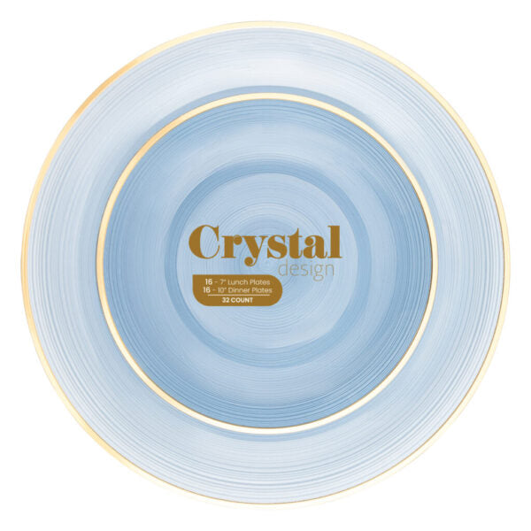 Crystal Design Bowls 12oz Blue Transparent with Gold Rim
