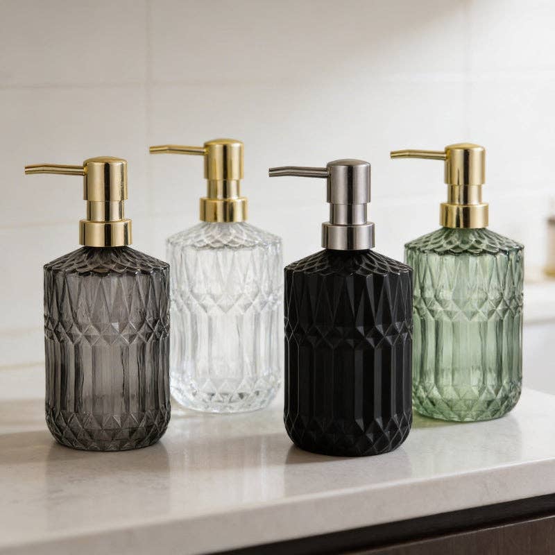 Facet Glass Soap Dispenser: Grey