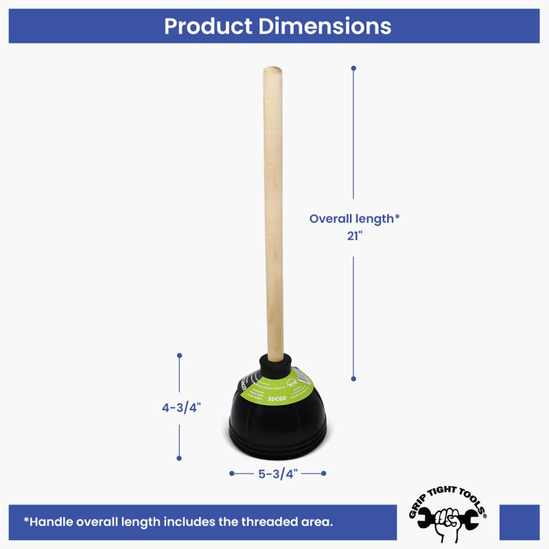 5-3/4" Heavy Duty Force Cup Plunger - Preassembled Case of 6