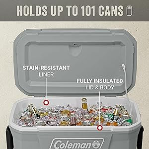 Coleman Classic Series Insulated Portable Rolling Cooler with Wheels, Leak-Resistant Outdoor Hard Cooler Keeps Ice up to 5 Days, 62-Quart