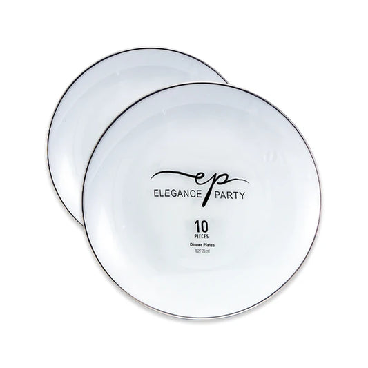 Elegance Party Curve 10PK 10.25" Dinner Plate White+Silver