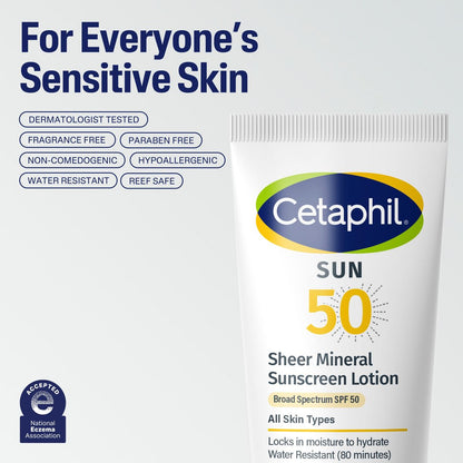 Cetaphil Sheer Mineral Sunscreen Lotion for Face & Body with Vitamin E - SPF 50 - Travel Size - 3 fl oz
