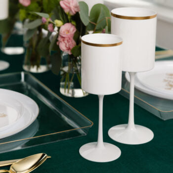 Square Wine Glass 14oz White/Gold Rim (5 Count)
