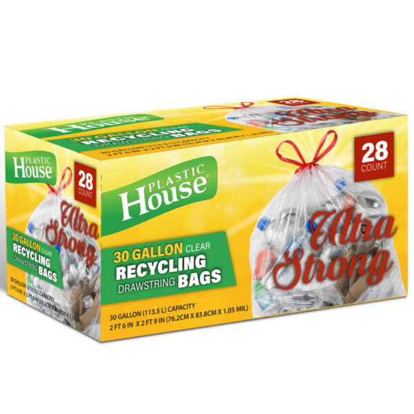30 Gal Clear Drawstring Recycling Garbage Bags