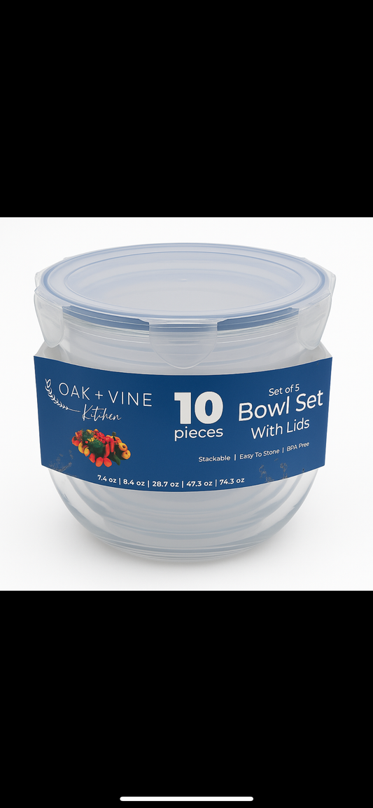 Bowl set with lids 10 piece
