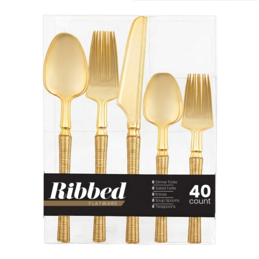 Ribbed Flatware Gold Combo (40 Count)