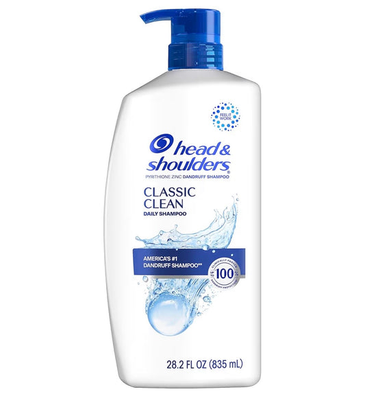 Head & Shoulders Dandruff Shampoo, Classic Clean, Anti-Dandruff Daily Use Treatment, Moisturizing, Flake Control, Paraben-Free, Color-Safe, Safe for All Hair Types - Dry, Itchy Scalp, 28.2 Fl Oz