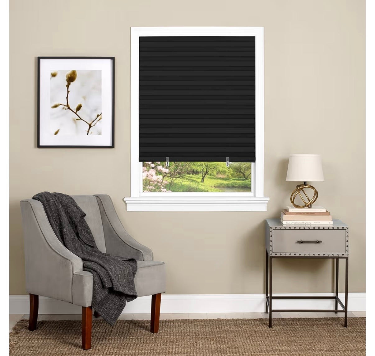 Darkening Temporary Pleated Vinyl Window Shades - 48 Inch Width, 75 Inch Length - Black - 1-2-3 Peel N' Stick - Light Filtering Pull Down Blinds for Windows by Achim Home Décor Vinyl shade black