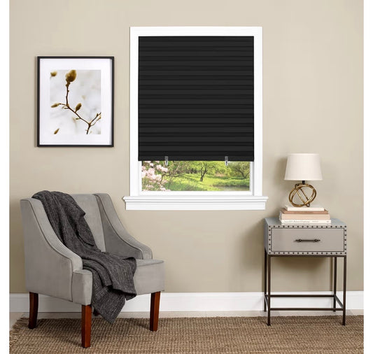 Darkening Temporary Pleated Vinyl Window Shades - 48 Inch Width, 75 Inch Length - Black - 1-2-3 Peel N' Stick - Light Filtering Pull Down Blinds for Windows by Achim Home Décor Vinyl shade black