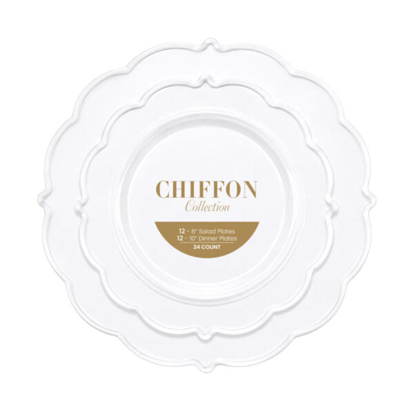Chiffon Plates Combo White 8″ & 10″ (24 Count)