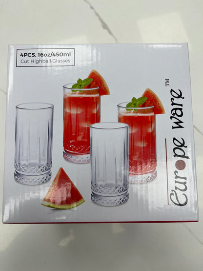 16oz glass cups cut highball 4pcs