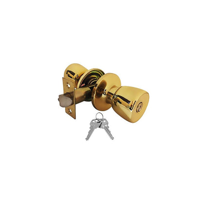 Solid Brass Keyed Entry Door Knob, Tubular With 2 KW1 Keys- Carded