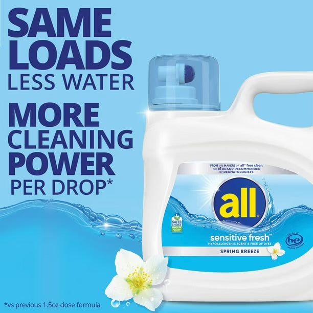 all Liquid Laundry Detergent, Sensitive Fresh, 208 Ounce, 166 Loads