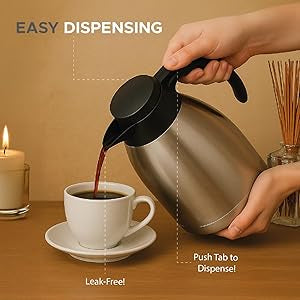 Dolcetti 68 oz (2L) Thermal Coffee Carafe Airpot Dispenser with Pump | Double Wall Stainless Steel Insulated Server for Hot or Cold Beverages | Ideal for Parties, Events and Office Use