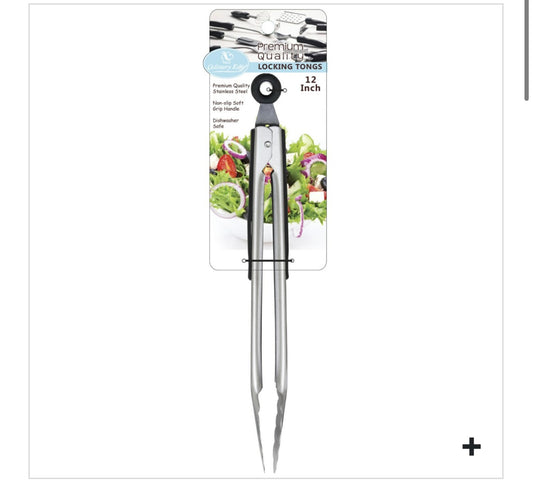 TONGS- stainless steel BLACK â€“ 12â€³