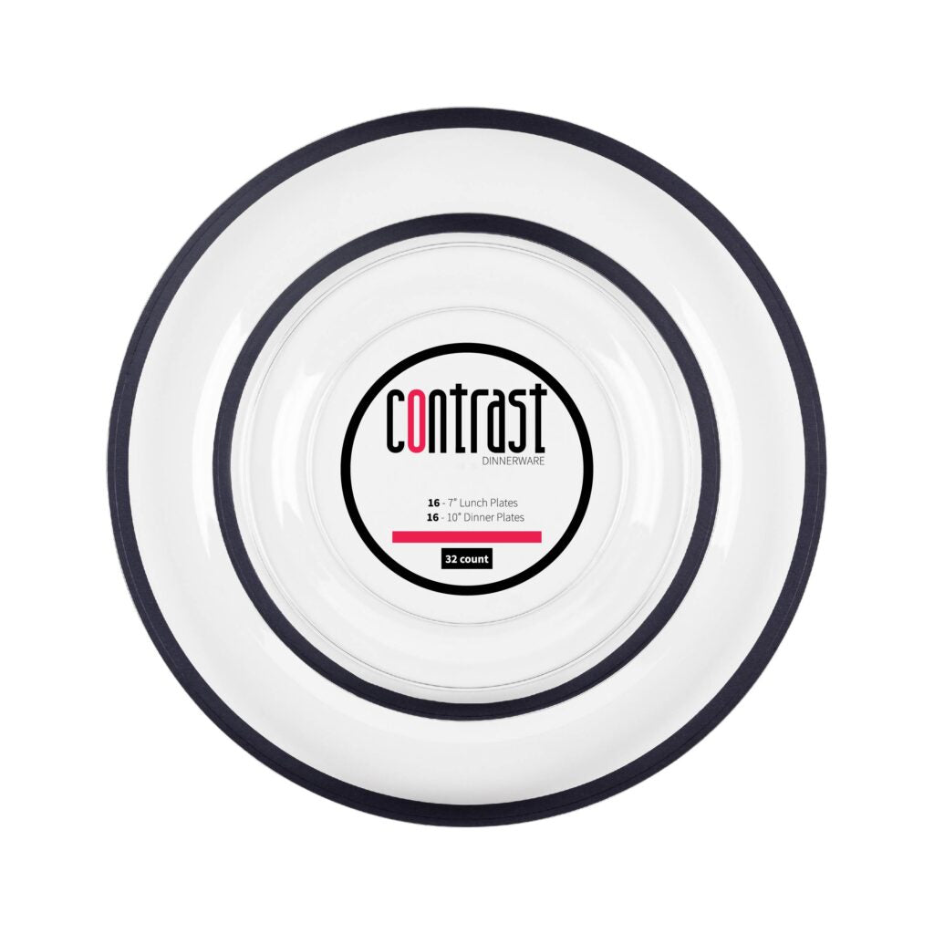 Contrast 7″ & 10″ Combo Plates Clear Black Rim (32 Count)