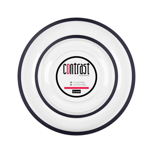 Contrast 7″ & 10″ Combo Plates Clear Black Rim (32 Count)