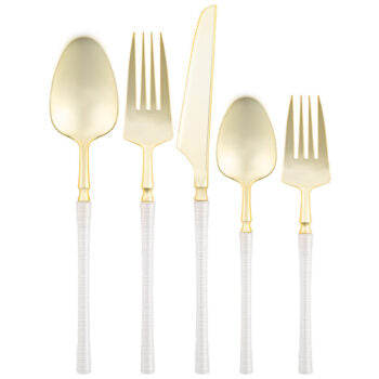 Ribbed Flatware Combo Pearl/Gold (40 Count)