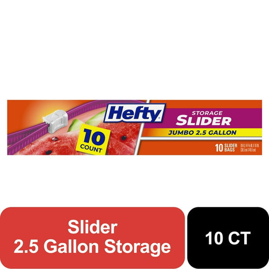 Hefty Slider 2.5 Gallon Jumbo Storage Bags, 10 Count