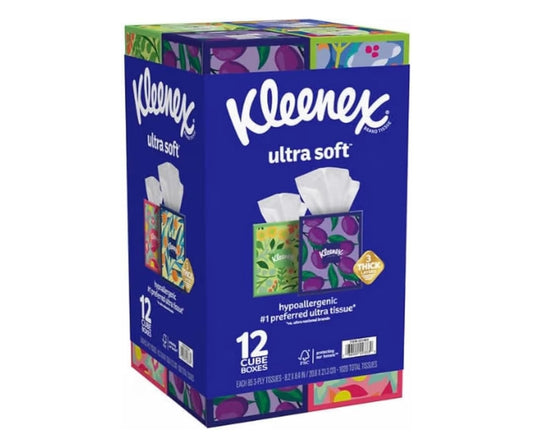 Kleenex Ultra Soft 3-Ply Facial Tissues, 12 Cube Boxes (85 tissues/box, 12 boxes)