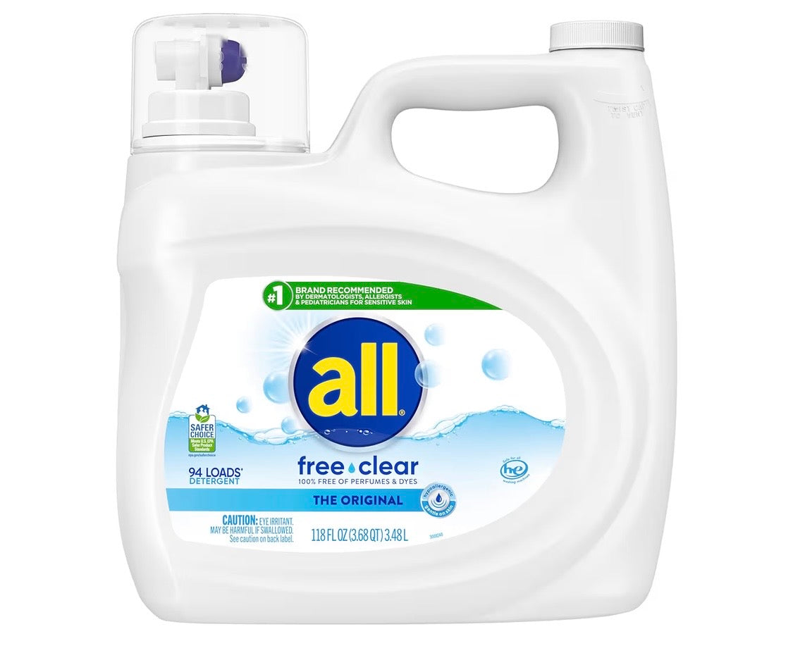 all Liquid Laundry Detergent Free Clear, 118 Ounce, 94 Loads