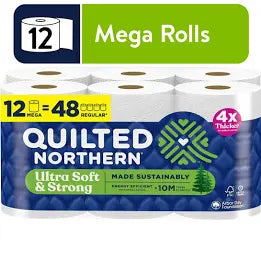 Quilted Northern Ultra Soft & Strong 2-Ply Toilet Paper, 12 Mega Rolls, 255 Sheets Per Roll